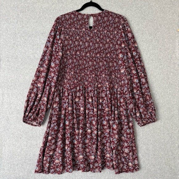 Old Navy Women Dress 2X Burgundy Floral Smocked Cottagecore Country Boho Prairie - Picture 7 of 15